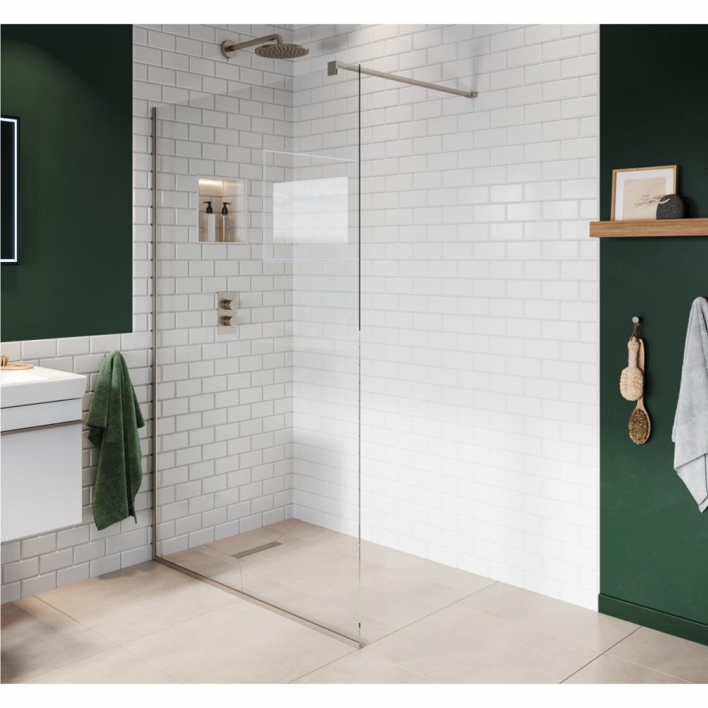 800Mm Nickel Frameless Wet Room Shower Screen With Wall Support Bar – Live Your Colour Bathroom