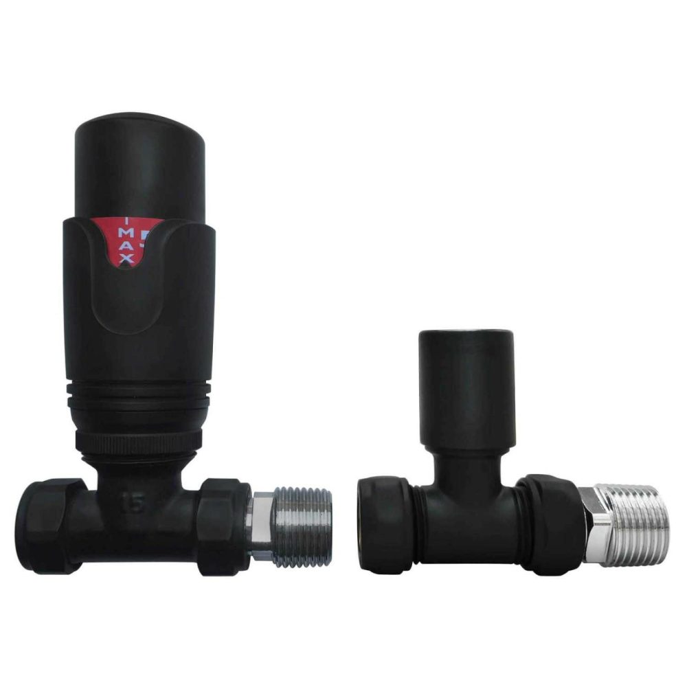 Matt Black Thermostatic Straight Radiator Valves Fires