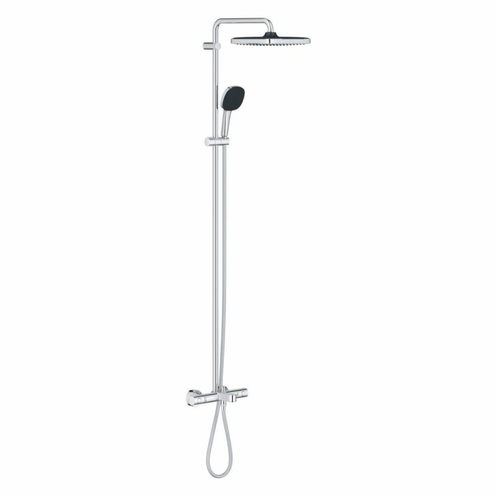 Quickfix Chrome Vitalio Comfort 250 Shower System With Bath Thermostat For Wall Mounting Bathroom