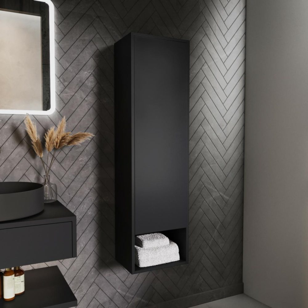 Single Door Black Wall Mounted Tall Bathroom Cabinet 350 X 1250Mm – Lugo Bathroom