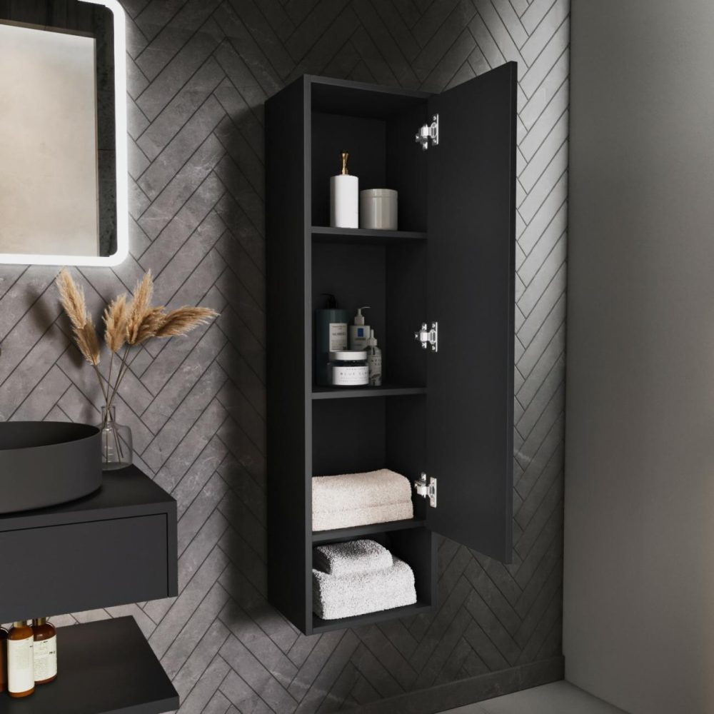 Single Door Black Wall Mounted Tall Bathroom Cabinet 350 X 1250Mm – Lugo Bathroom