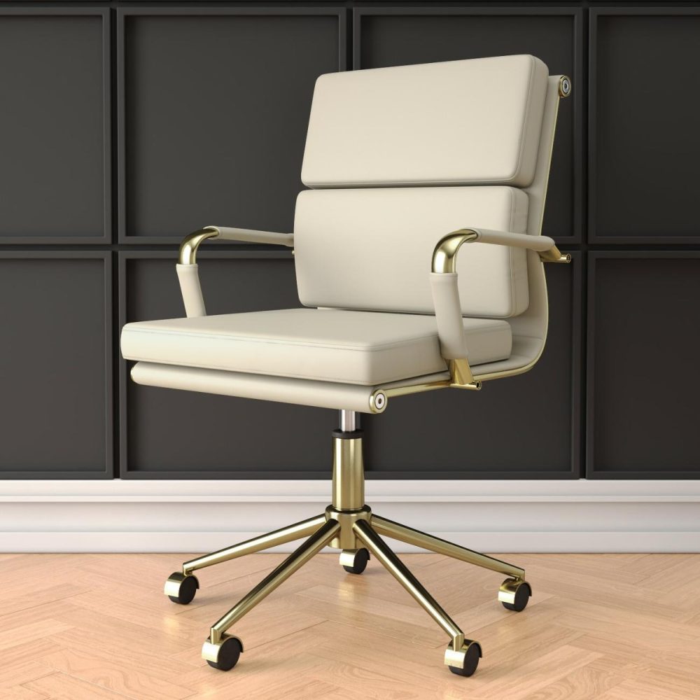 Beige Faux Leather Swivel Office Chair – Benson Leather Chairs