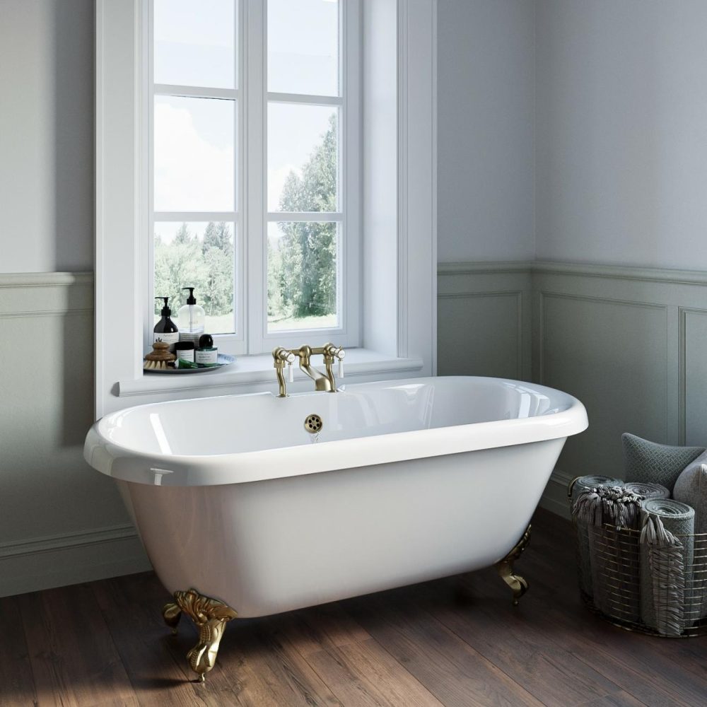 Freestanding Double Ended Roll Top Bath With Brushed Brass Feet 1690 X 740Mm – Park Royal Bathroom