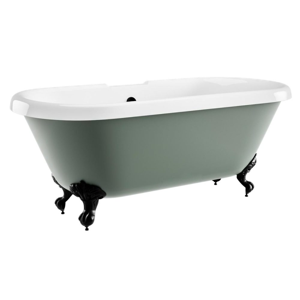 Freestanding Light Green Double Ended Roll Top Bath With Black Feet 1515 X 740Mm – Park Royal Bathroom