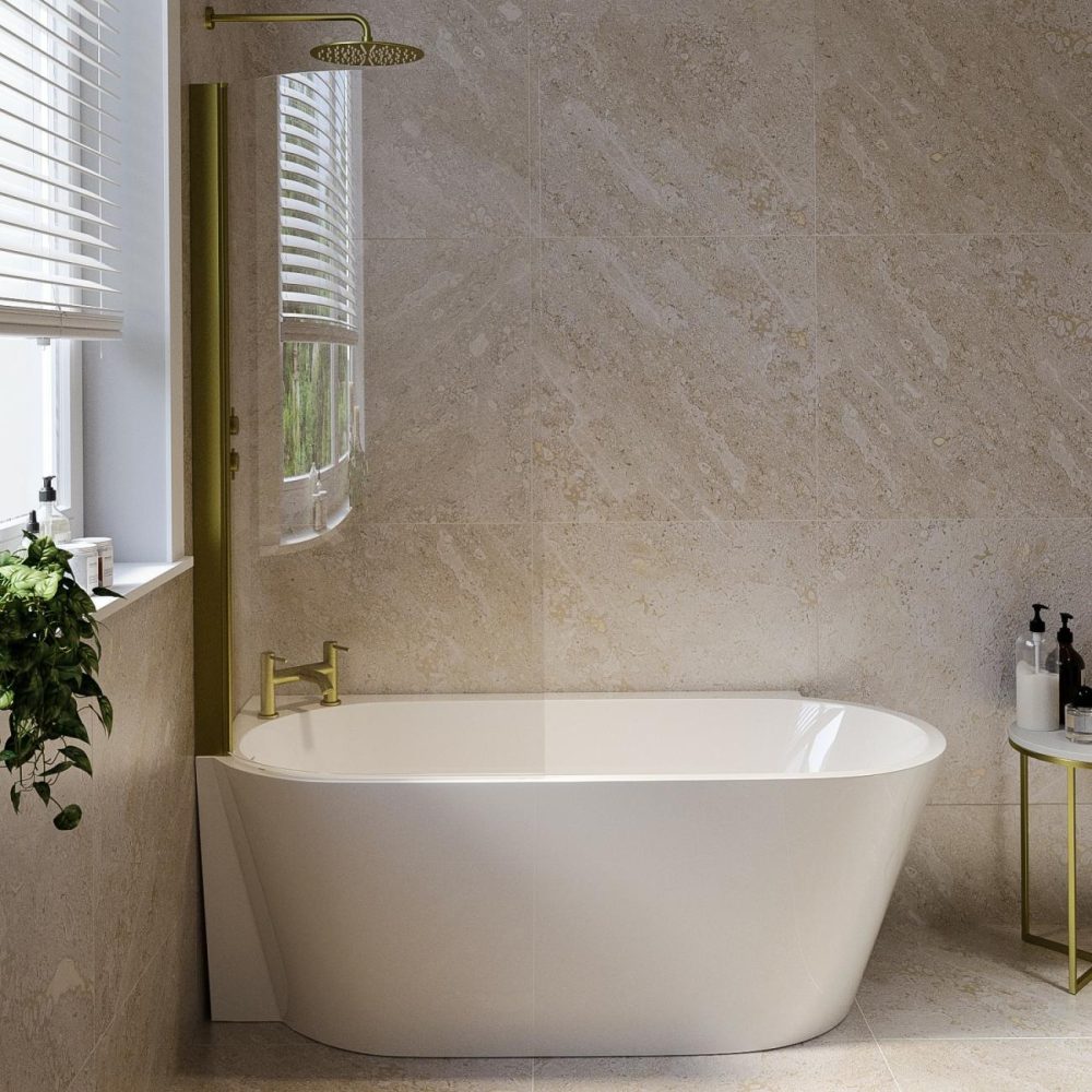 Freestanding Shower Bath Single Ended Left Hand Corner With Brass Bath Screen 1600 X 780Mm – Cove Bathroom