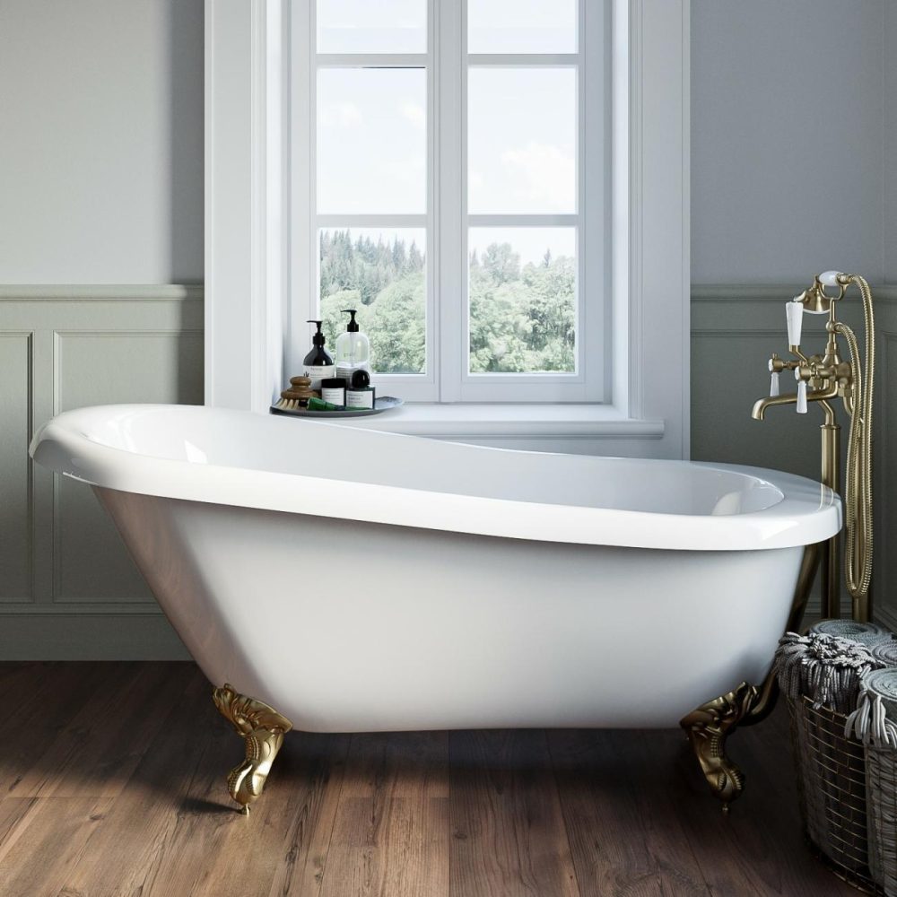 Freestanding Single Ended Roll Top Slipper Bath With Brushed Brass Feet 1700 X 710Mm – Park Royal Bathroom