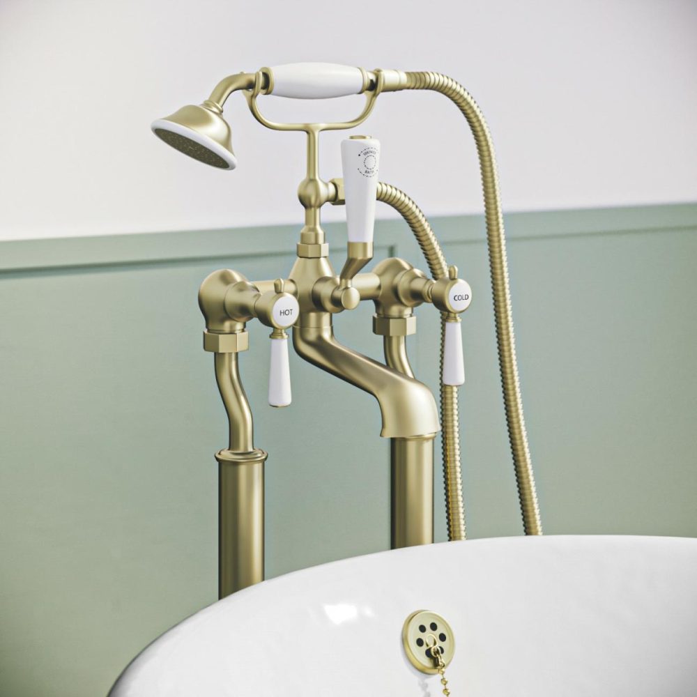 Gold Freestanding Bath Shower Mixer Tap – Helston Bath Taps