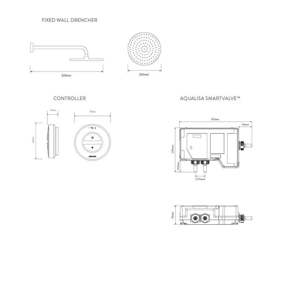 Unity Q Smart Digital Shower Concealed With Wall Fixed Head Hp/Combi Bathroom